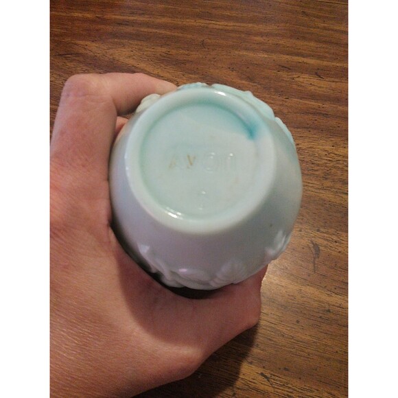 Vintage 1970's Avon Turquoise Blue Green Milk Glass Pitcher Perfume Bath Bottle - Picture 3 of 3